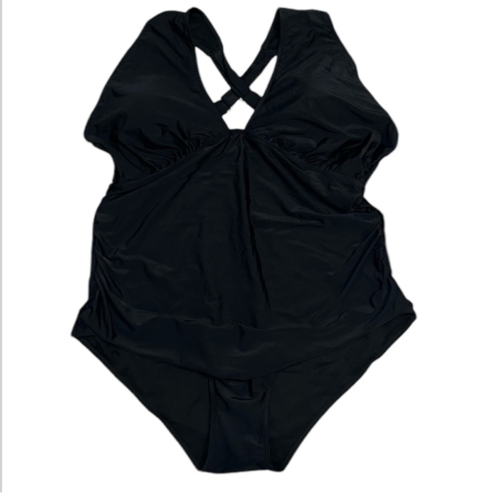 NWT Daci V Neck Halter One Piece Black Swimsuit 22W
